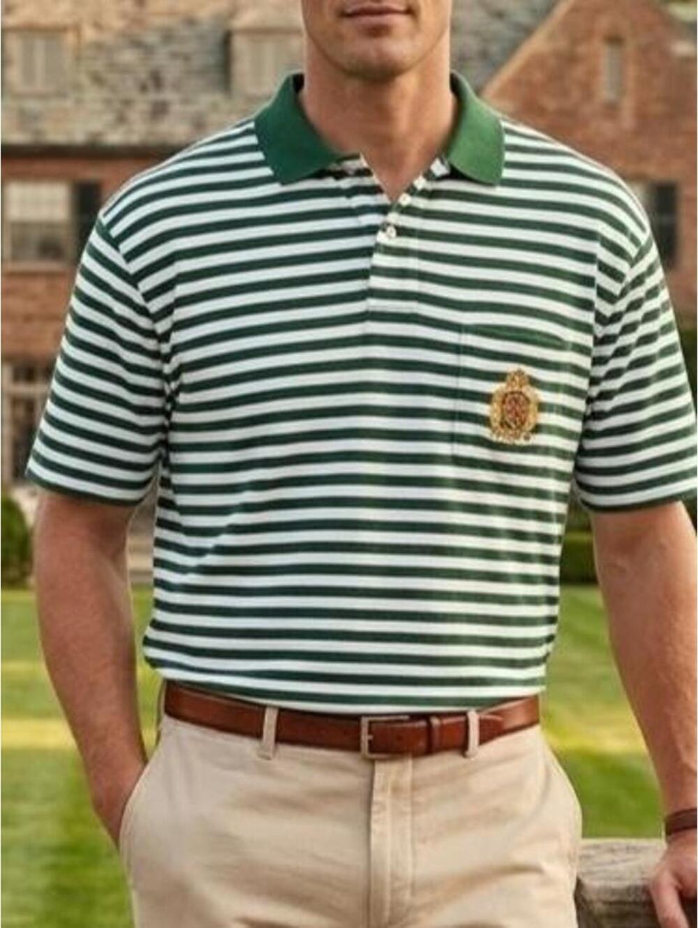 VINTAGE POLO RALPH LAUREN CREST STRIPE POLO SHIRT